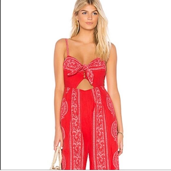 Free People | Pink Red Printed Strappy Jumpsuit OB793522 Sz 0 - Picture 2 of 16